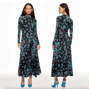 Rabanne Paisley Print Maxi Dress Blue & Black Long Sleeve Turtleneck 36 / 2 / XS